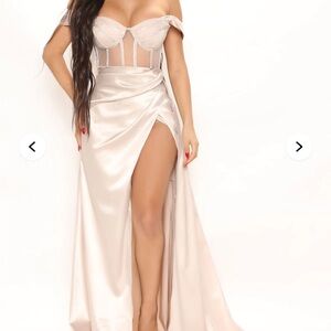 Fashion Nova Gold Pink Bustier Gown with Slit